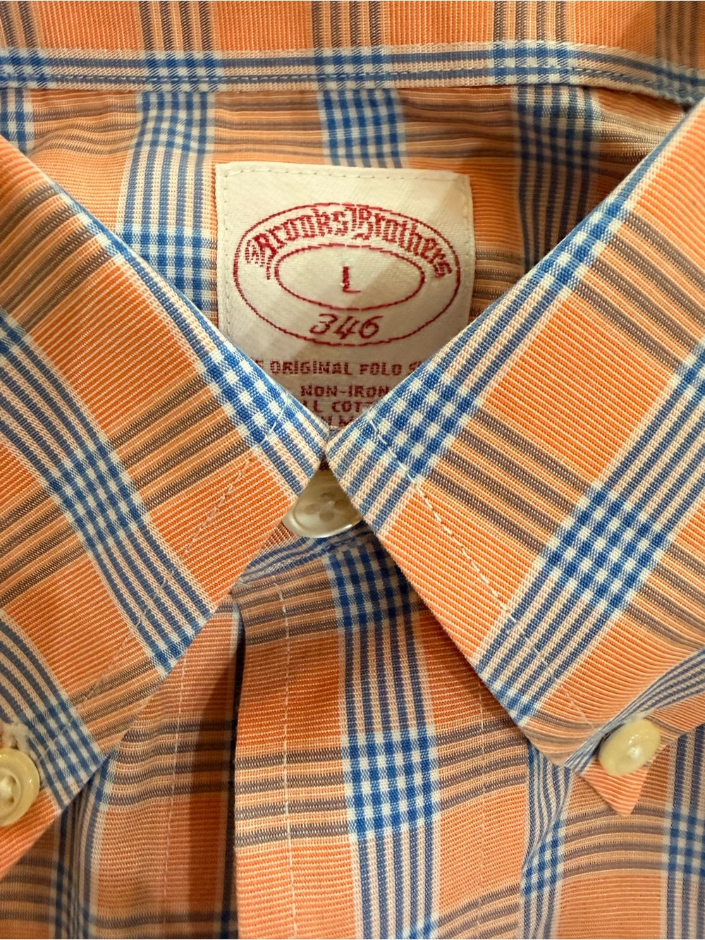 Brooks Brothers Orange and Blue Plaid Button-Down Shirt